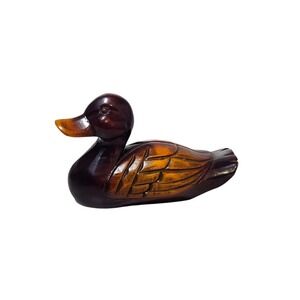 Hand Carved‎  Solid Wooden Duck Figurine Vintage Decor Stained Hunting Rustic